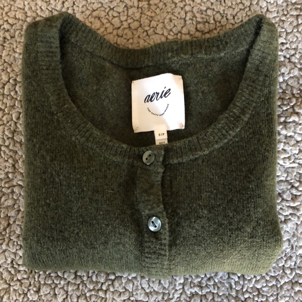 Aerie Olive Green Cropped Cardigan
